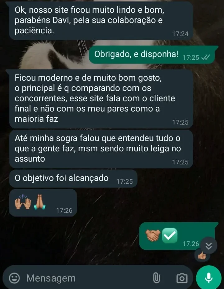 Criação de sites e landing pages feedback da Samara