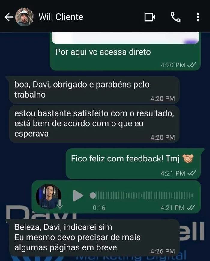 Criação de sites e landing pages feedback do will
